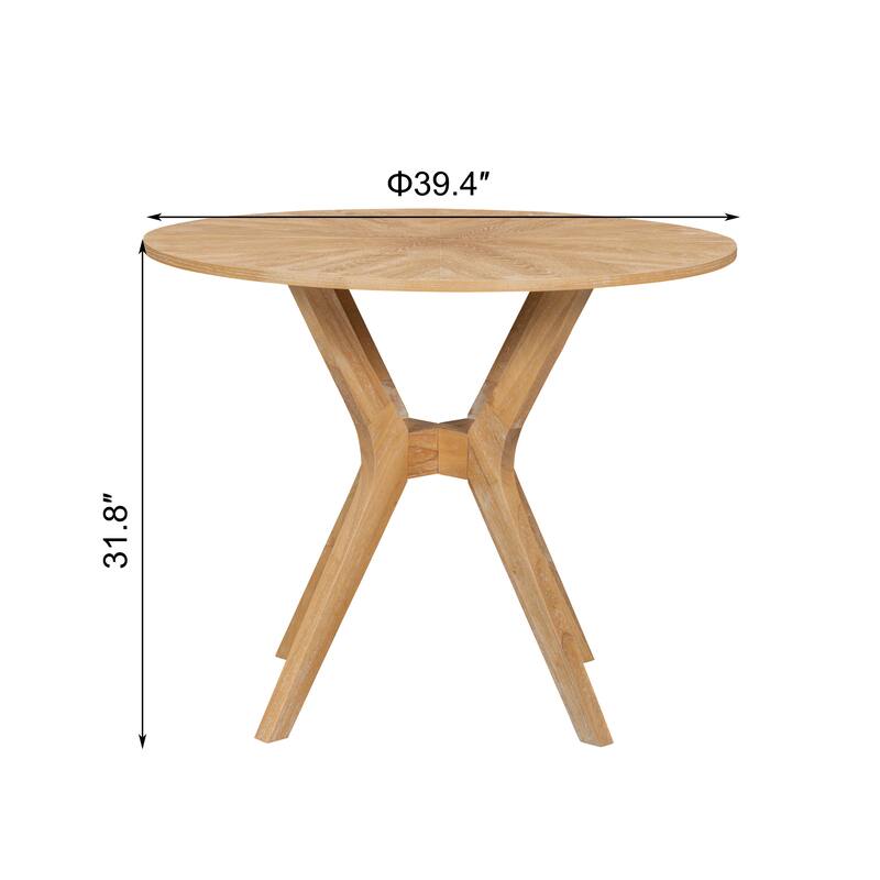 Mid-Century Modern 39.4" Round Dining Table Set with 2 Chairs, Intersecting Wooden Legs, Rubberwood & Plywood Construction