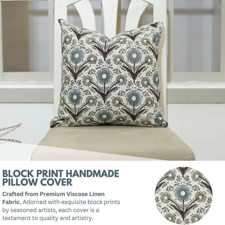 Fabdivine Linen Block Print Pillow Cover Living or Bed Room Floral, Vanshika
