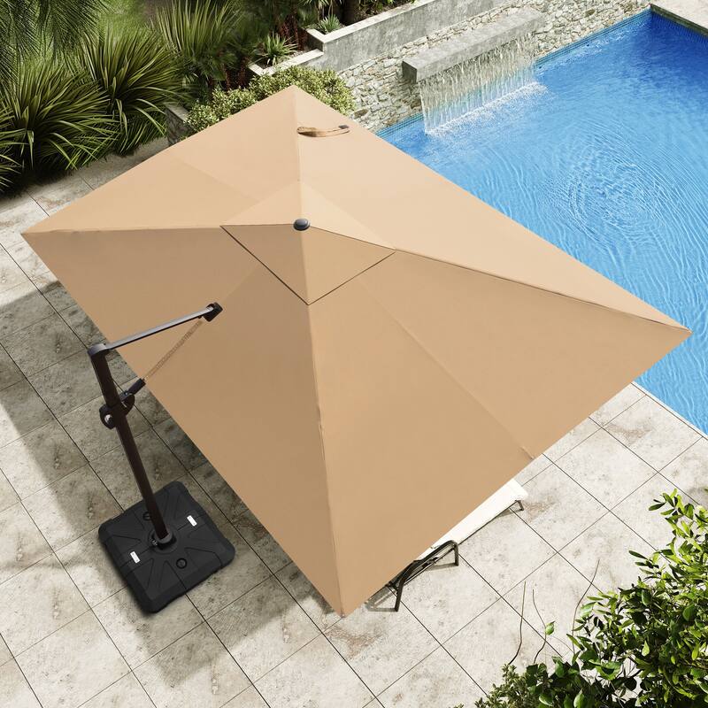 9 x 12 ft Outdoor Patio Cantilever Offset Umbrella with Heavy Duty Sand Water Fillable Base