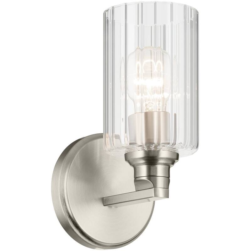 Kichler 55224FLU Gioe 10" Tall Bathroom Sconce with Clear Fluted Glass - Brushed Nickel