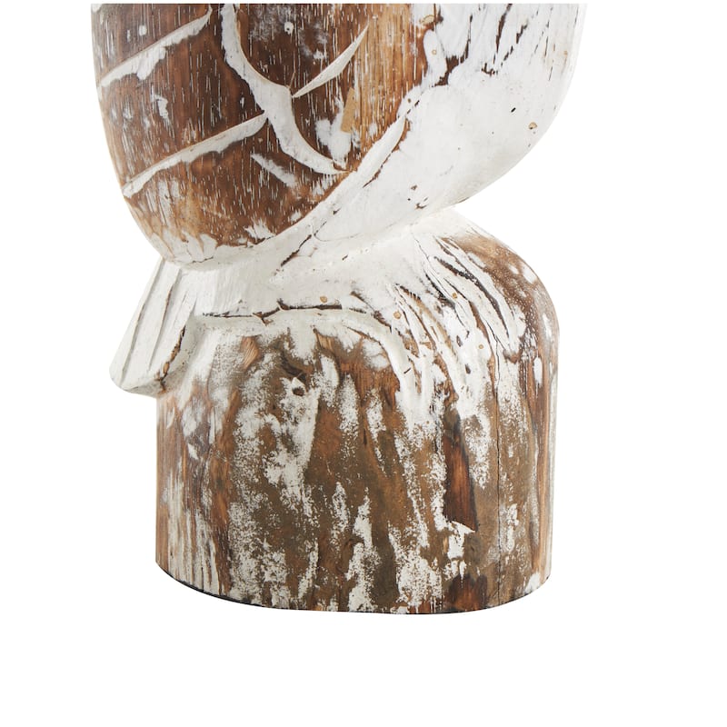 White Wood Handmade Distressed Pelican Decorative Sculpture with Brown Accents (Set of 3)