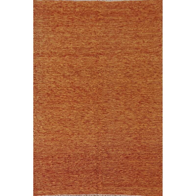Orange Kilim Oriental Accent Rug Flatweave Wool Carpet - 3'4"x 4'10"
