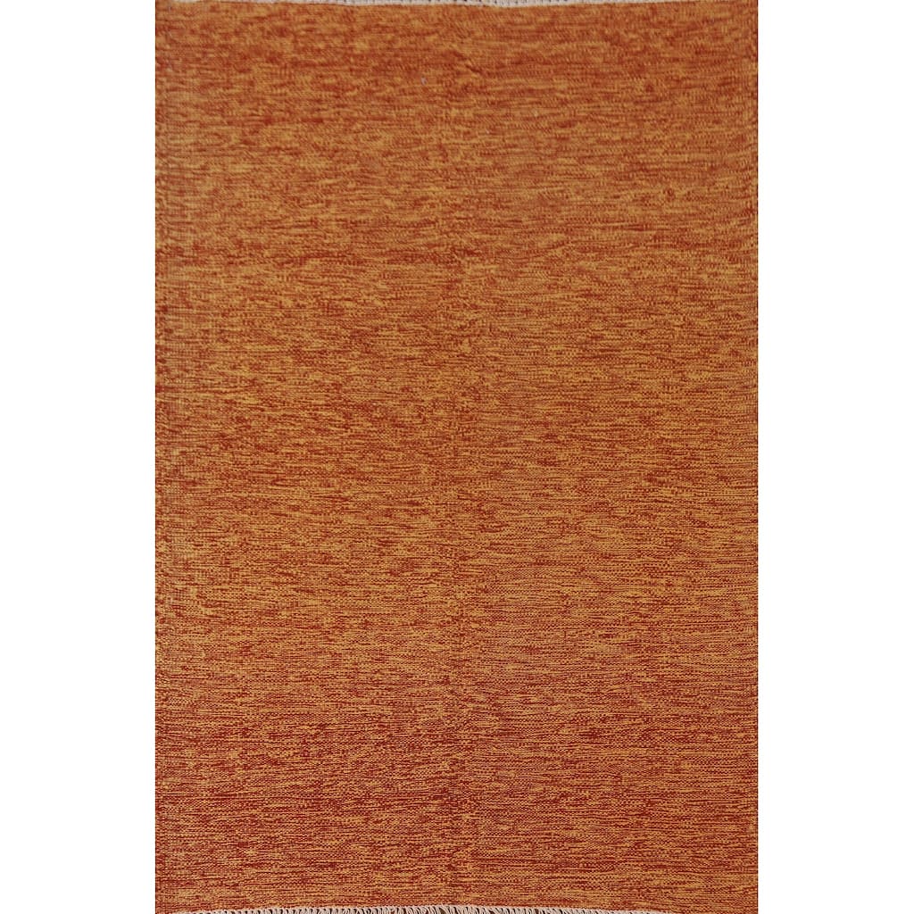 Orange Kilim Oriental Accent Rug Flatweave Wool Carpet - 3'4"x 4'10"