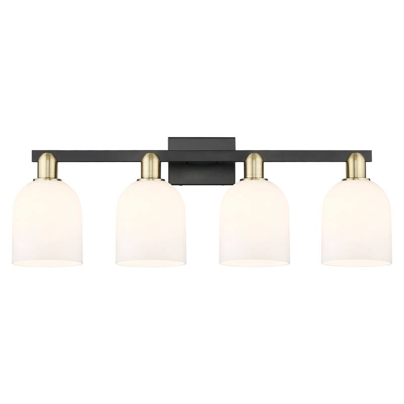 Innovations Lighting Endless Possibilities Arcadia - Bella - 4 Light 33" Bath Vanity Light - Black Antique Brass/White