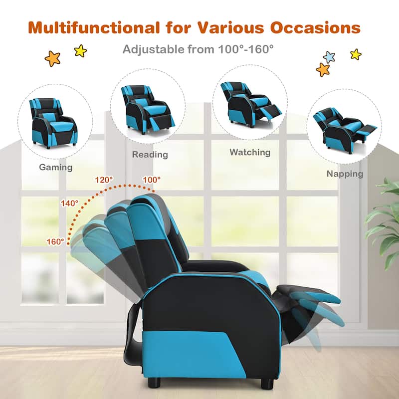 Costway Kids Youth Gaming Sofa Recliner w/Headrest & Footrest PU