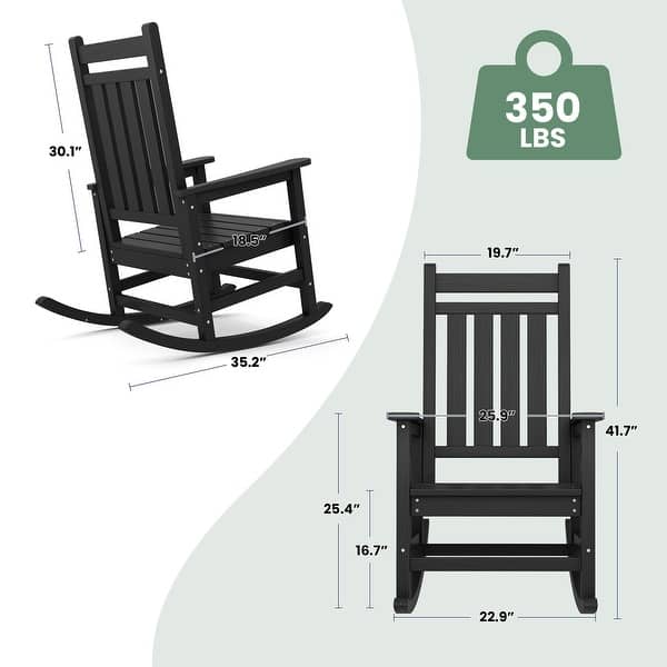 dimension image slide 8 of 14, Modern High-Back Rocking Adirondack Chair All Weather