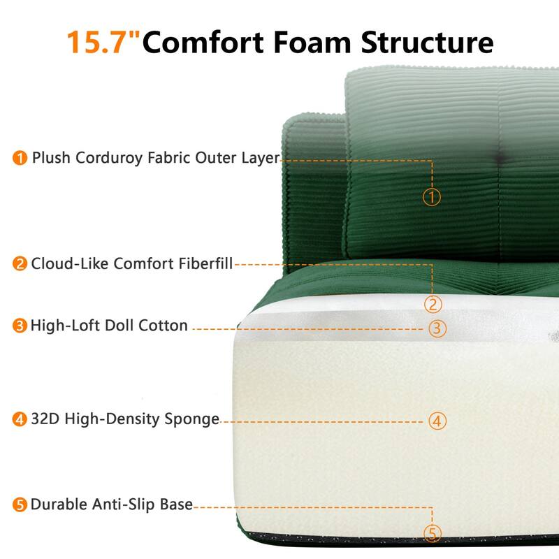 116.1" Corduroy Sectional Sofa with Movable Ottoman
