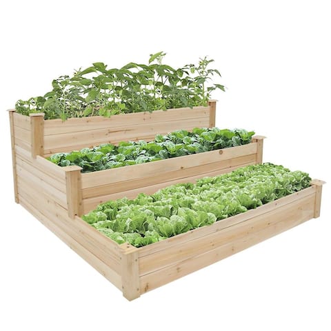 Kinbor 3-Tier Wooden Raised Garden Bed, Elevated Garden Planter Box Garden Bed Kit for Vegetable Herb Flower