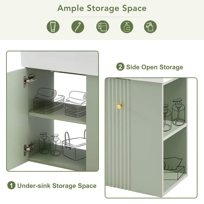 Wall-Mounted Bathroom Vanity Small Space Floating Cabinet with Sink, Wave-Patterned Door, Metal Handle and Right Side Storage