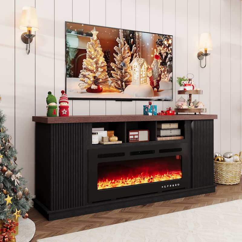 Erommy 70" TV Stand with Electric Fireplace Heater, Media Entertainment Center Console for TVs up to 80" with Storage Cabinet