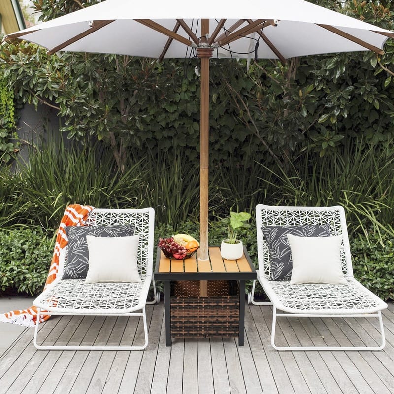 Patio 22 in. Wicker Coffee Side Table with Umbrella Hole