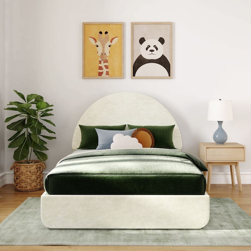 Max and Lily Full-Size Upholstered Bed with Arched Headboard