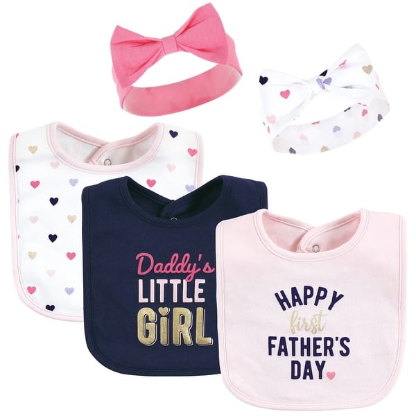 slide 1 of 1, Hudson Baby Infant Girl Cotton Bib and Headband or Caps Set, Fathers Day, 0-9 Months - Fathers Day - One Size One Size - Fathers Day