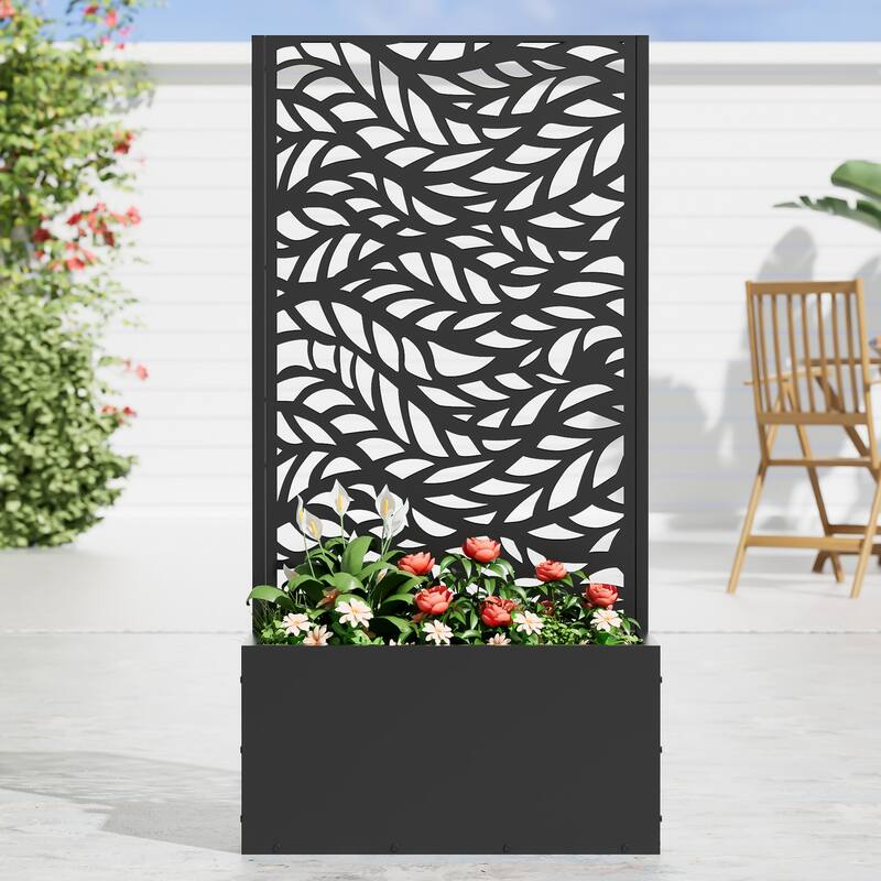 Metal Movable Planter Box with Trellis Privacy Screen Planter Box with Lockable Wheels