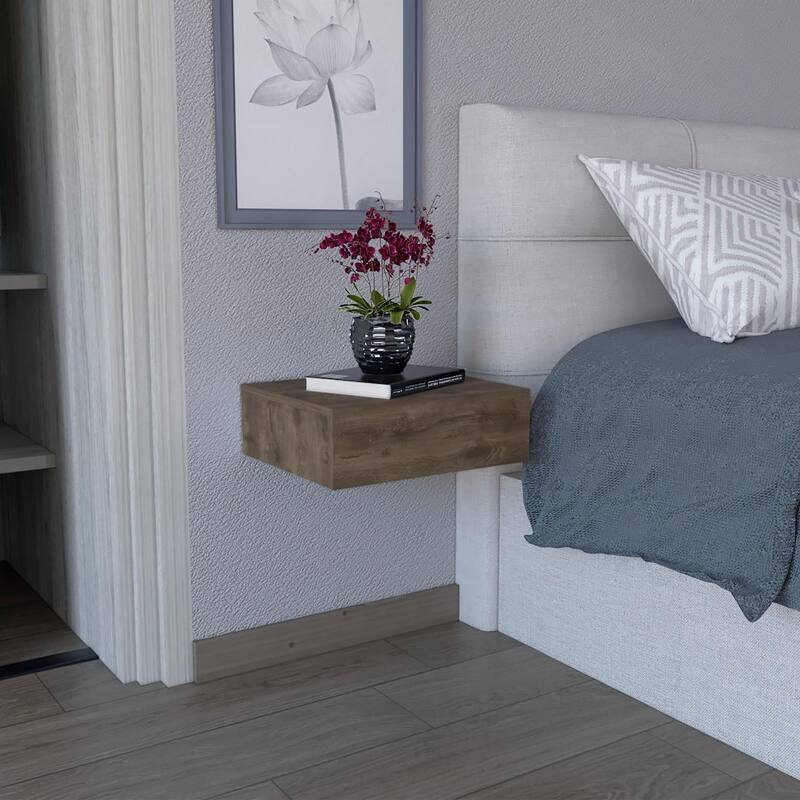 Milano Modern Floating Bedroom Nightstand with Storage Drawer - Dark Brown