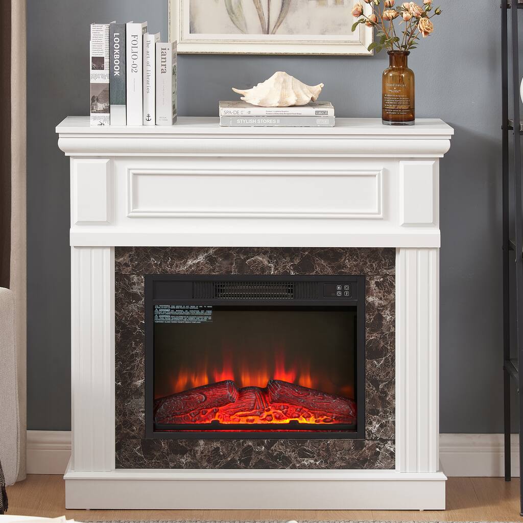 Electric Fireplace with Mantel Surround, 23" Insert, Remote Control, 3D Realistic Flame, Adjustable Heat & Timer.