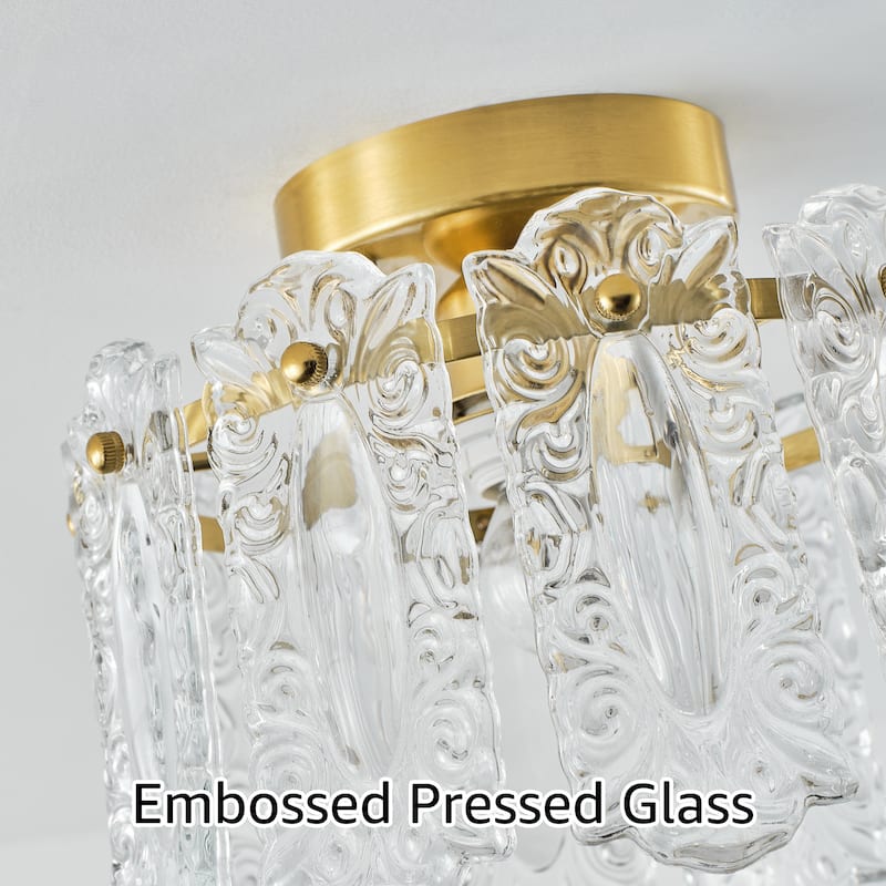 Starsky 1-Light Glass Drum Flush Mount with Textured Glass - Gold