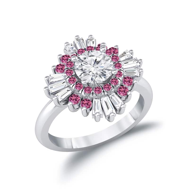 Auriya 14k Gold 1 1/5ctw Ballerina Diamond and Pink Sapphire Engagement Ring Certified (G-H, VS1-VS2)