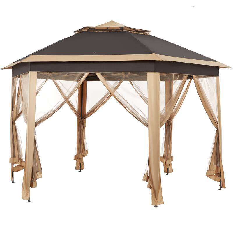 Yaheetech Outdoor Gazebo Pop Up Canopy with Metal Frame Mesh Netting - Khaki/Brown