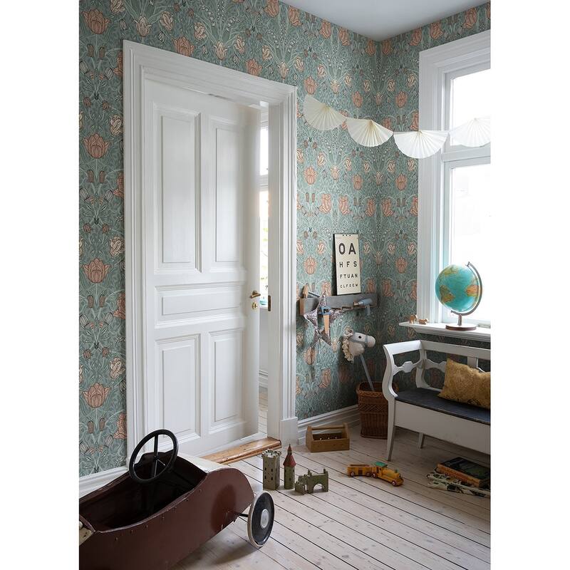 Manchester, Fillippa Green Tulip 33 ft L X 20.5 in W, Wallpaper.