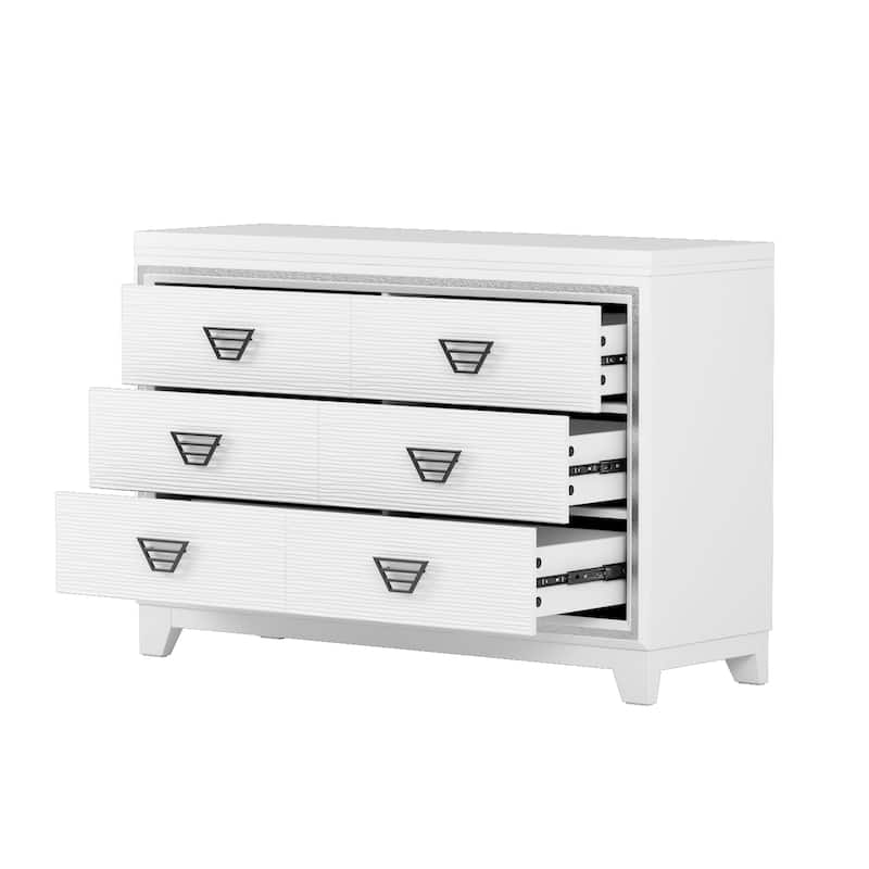 6 Drawers Bedroom Dresser, Large Capacity Clothing Storage Organizer Closet, Double Dresser with Metal Handles