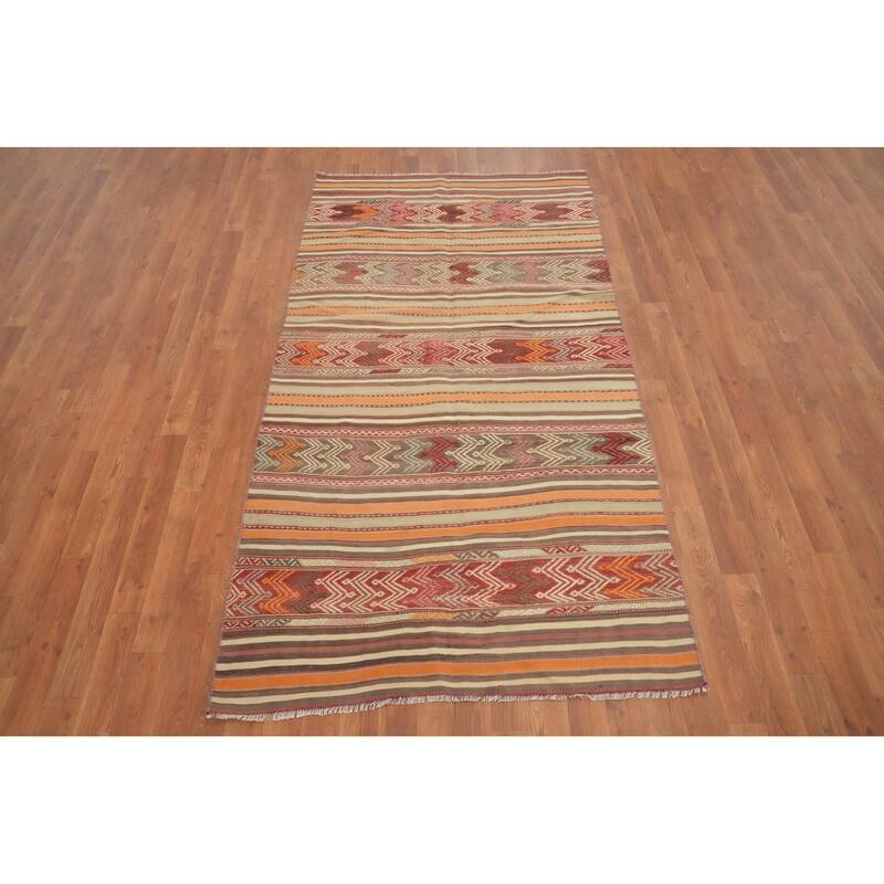 Hand Woven Oriental 100% Wool Carpet Southwestern Tribal Multi-Colored Kilim Area Rug - 6' 11'' X 3' 8''