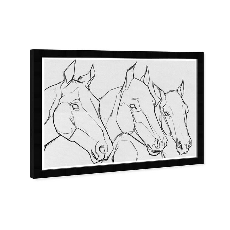 Wynwood Studio 'Stallion Sketch II' Animals Wall Art Framed Print Farm Animals - Gray, Black