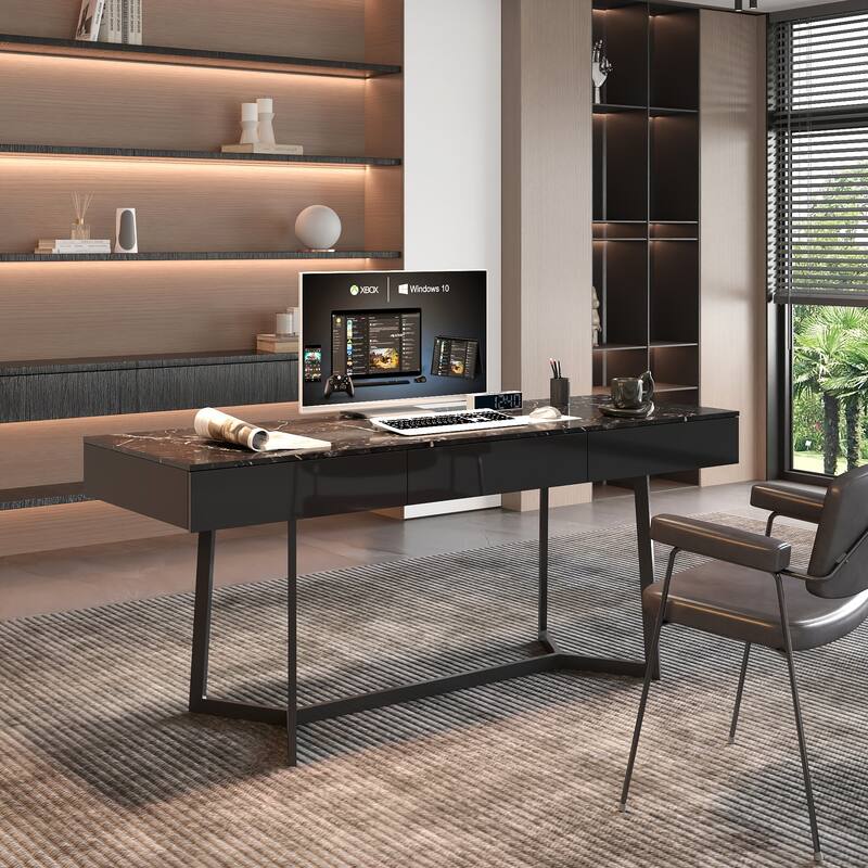GDF Studio - Hellio Modern Computer Desk with Y-Shaped Metal Legs and Spacious Work Surface - 70.87"