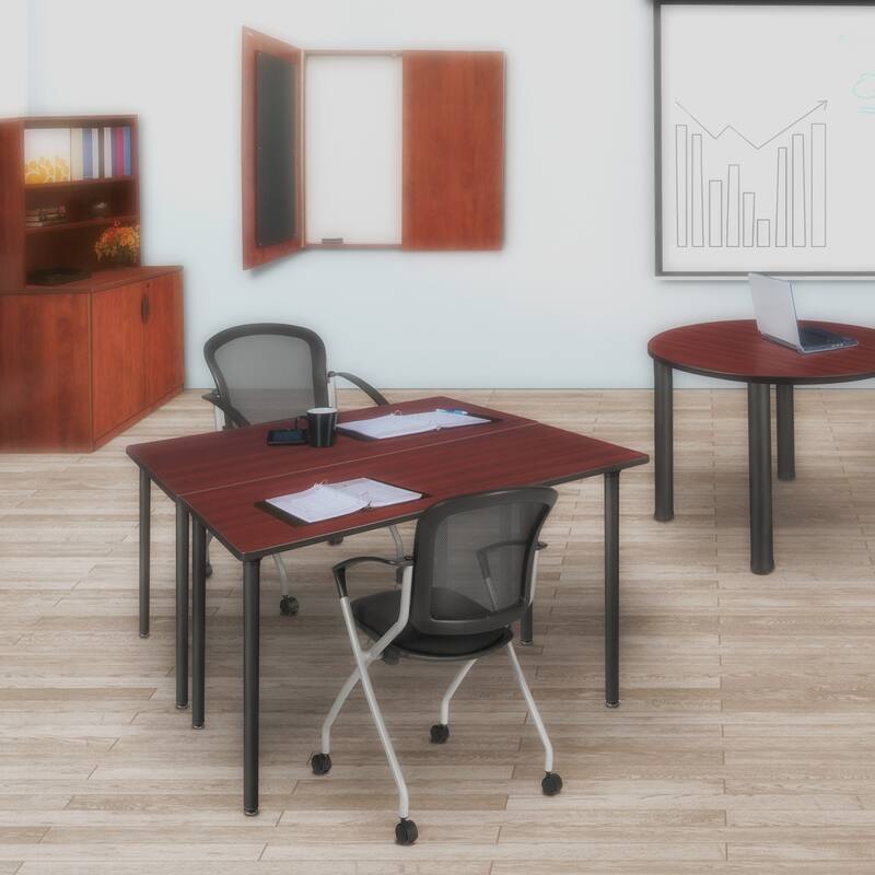 48 x 24 in. Folding Training Seminar Table- Mahogany Top, Black Legs