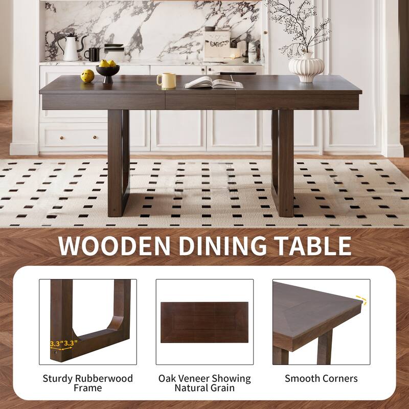 7 Piece Wood Extendable Dining Table Set with 6 Upholstered Chairs