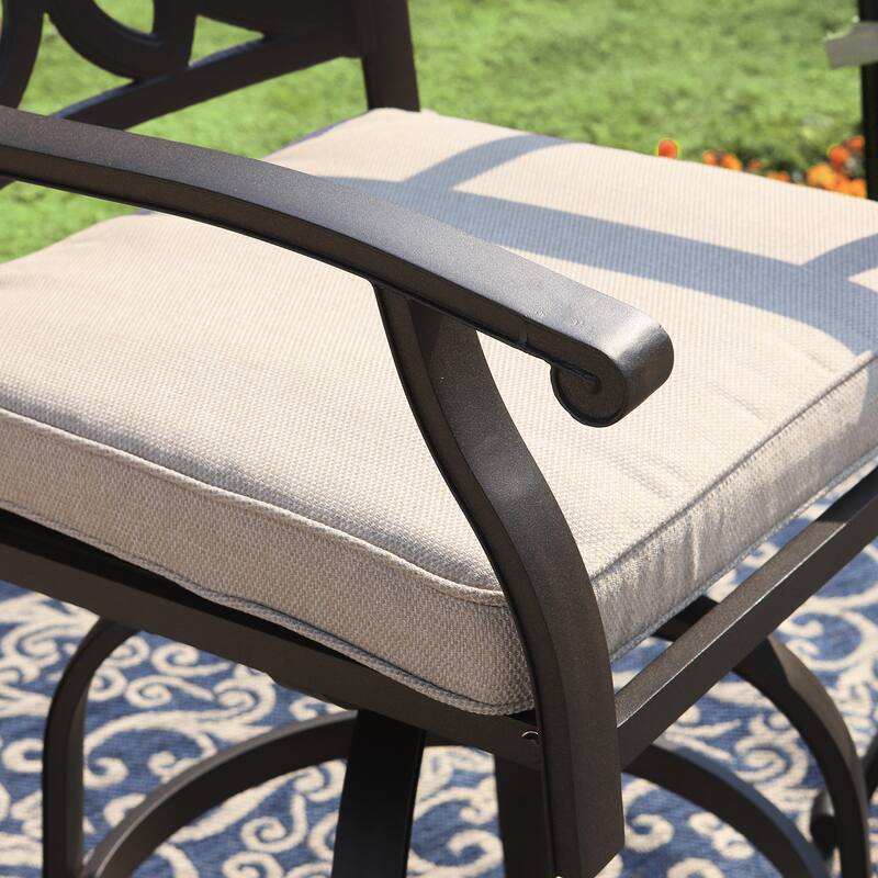 MAISON ARTS 7-Piece Cast Aluminum Patio Bar Stool Set, 6 Swivel Bar Stools and 1 Round Bar Height Table