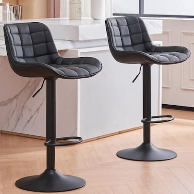 Adjustable Height Bar Stools Set of 2, Faux Leather Barstools for Kitchen Island Counter