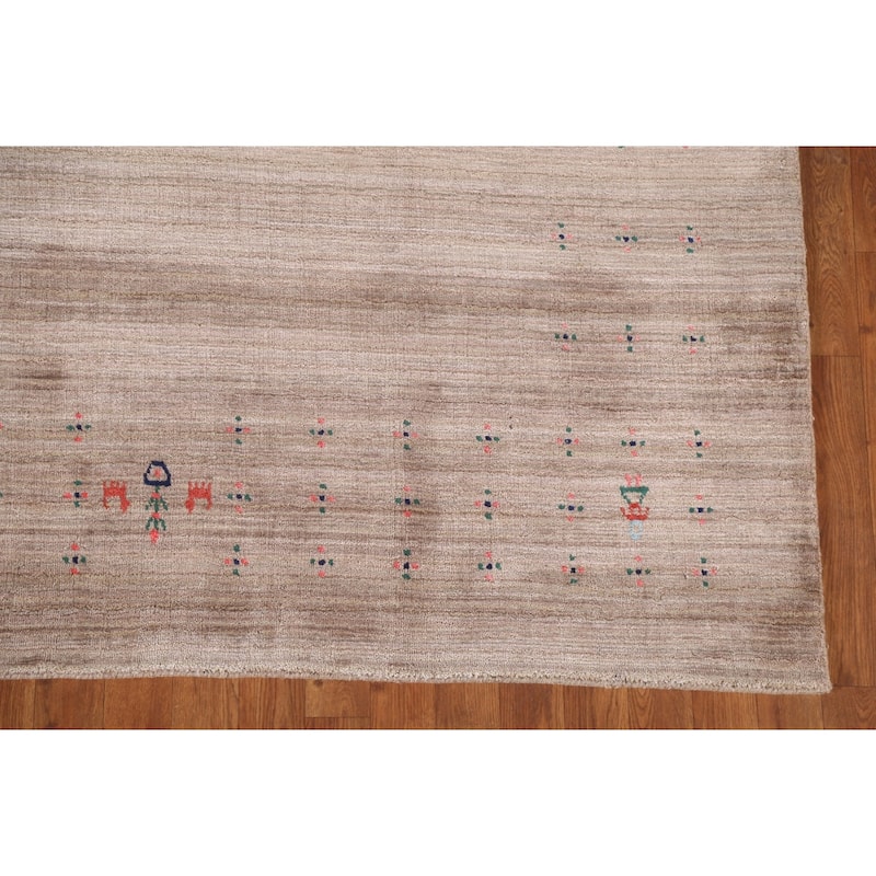 Striped Gabbeh Oriental Area Rug Hand-Knotted Wool Carpet - 7'10" x 9'7"
