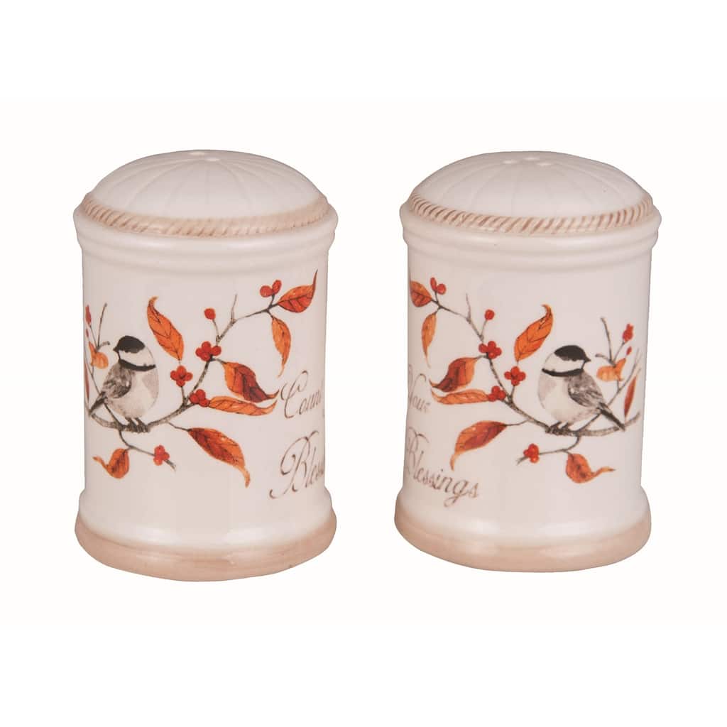 Transpac Dolomite 3 in. Multicolor Harvest Long Tail Bird Salt and Pepper Shaker Set of 2