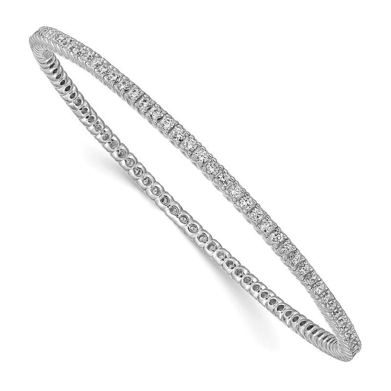 Curata 925 Sterling Silver Slip on Polished Prong set Rhodium Plated With CZ Cubic Zirconia Simulated Diamond Cuff Stackable