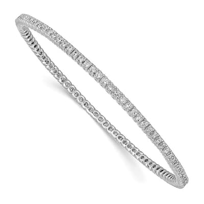 Curata 925 Sterling Silver Slip on Polished Prong set Rhodium Plated With CZ Cubic Zirconia Simulated Diamond Cuff Stackable