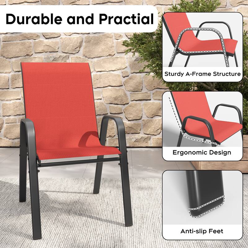 6-Piece Outdoor Dining Chairs Set, Wide Ergonomic Seat, 350lbs Capacity, Waterproof & Rust-Resistant Teslin Fabric Metal Frame