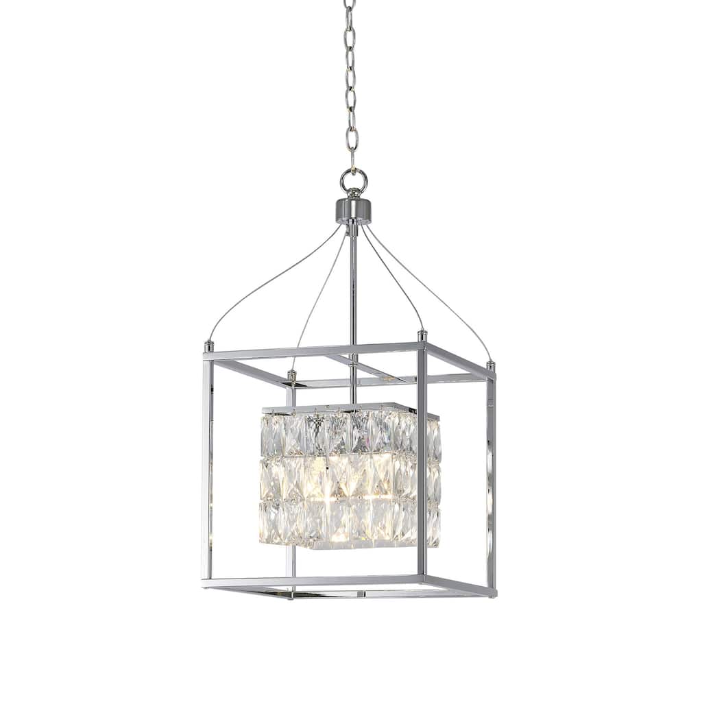4-Light Chrome Cage Chandelier With Clear Crystals