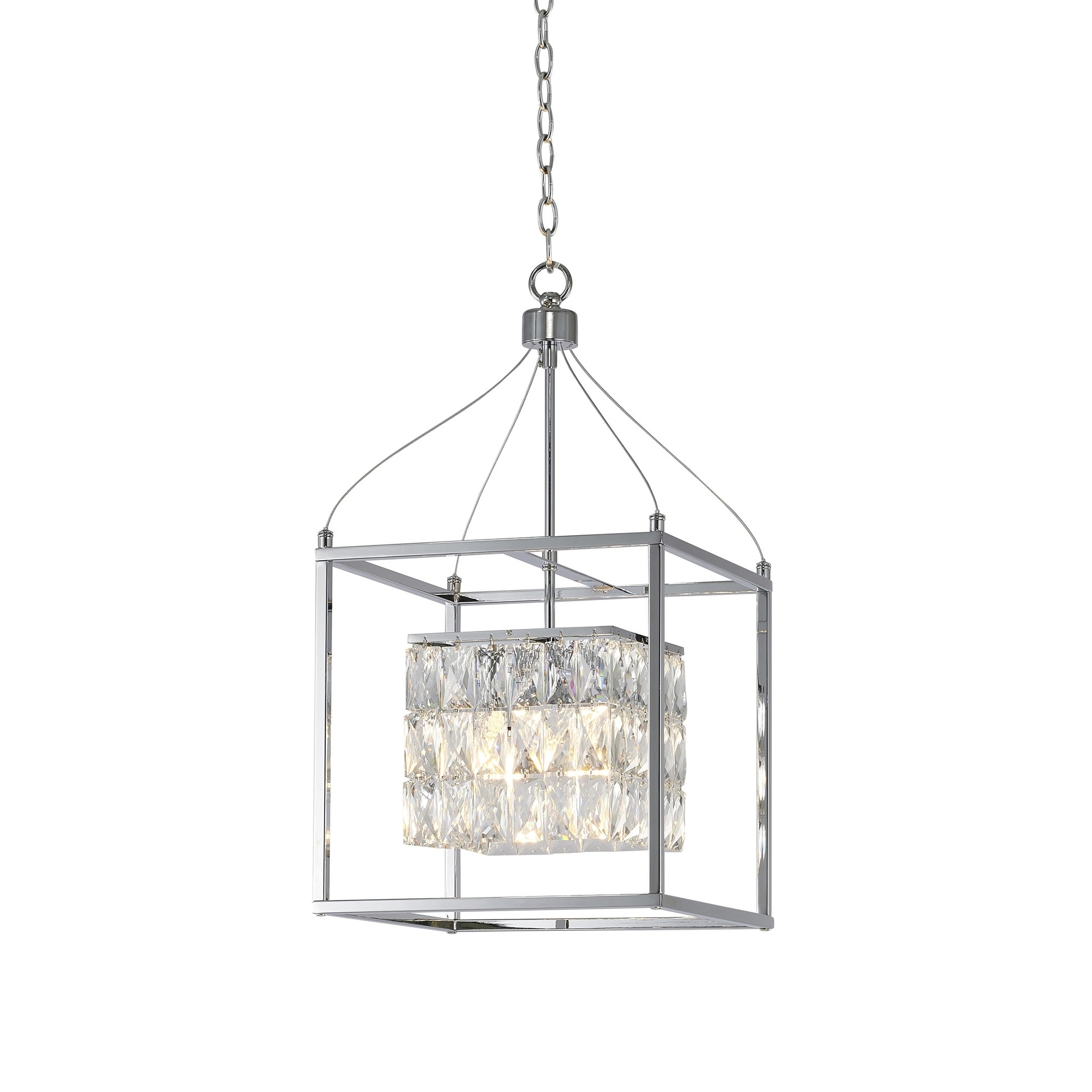 Transitional 4-Light Chrome Cage Chandelier With Clear Crystals