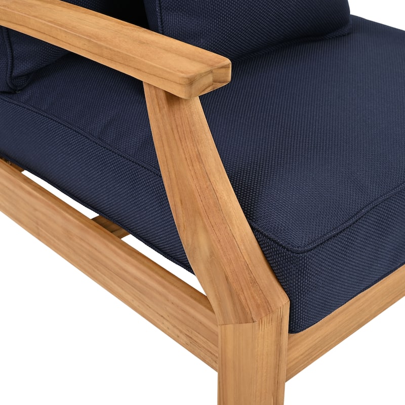 SAFAVIEH Couture Freida Wood Patio Arm Chair - 31.4" W x 35.6" L x 32.6" H - 31"W x 36"D x 33"H