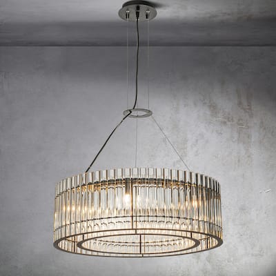 CraftHome 6-Light Modern Luxury Matte Black Tier Glass Chandelier