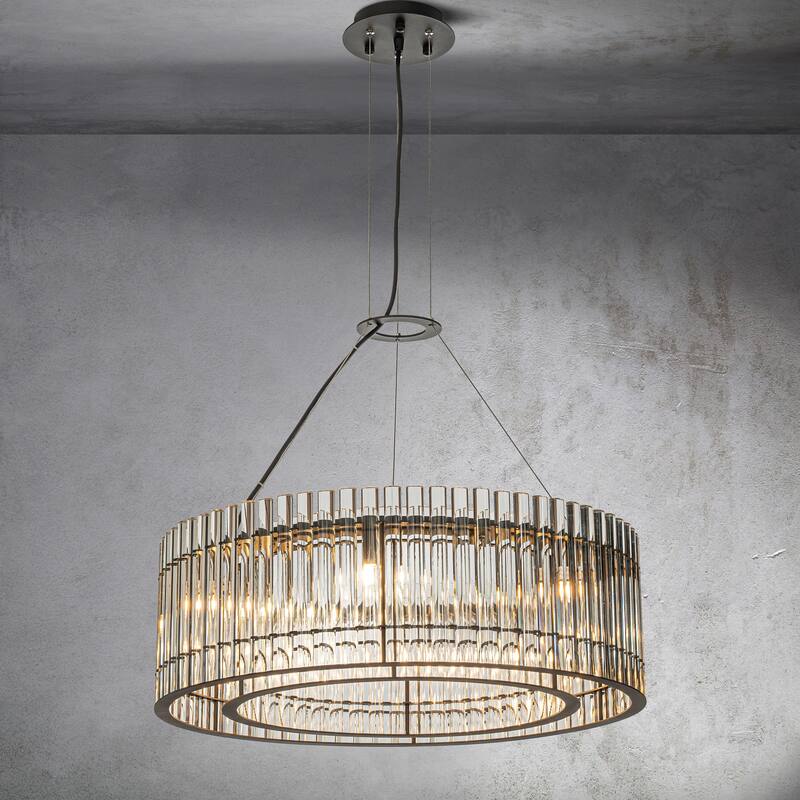 CraftHome W24 in. 6-Light Modern Luxury Glass Chandelier in Matte Black for Living Room - D24 in × H8 in