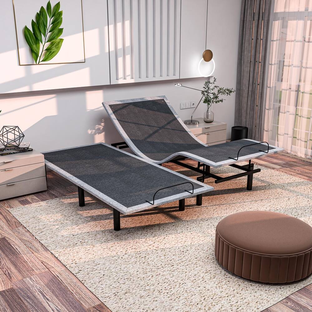 Renanim SF Adjustable Bed Frame, Dual Massage, USB, Underbed Light, App Control, Head and Foot Incline, Reclining Base