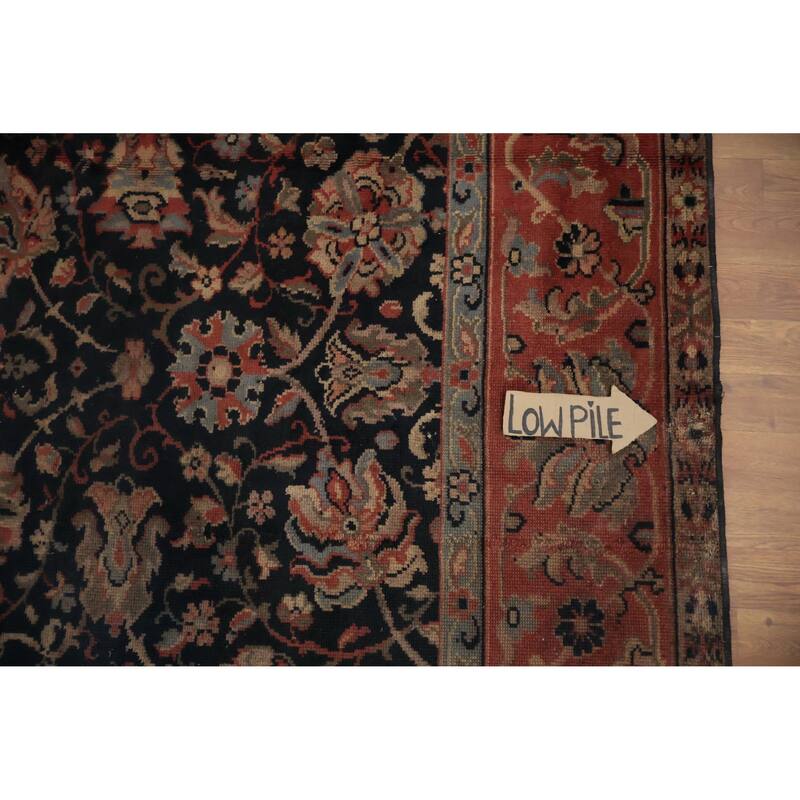 Hand Knotted Oriental 100% Wool Carpet Traditional All-Over Navy Blue & Blues Mahal Area Rug - 13' 9'' X 12' 4''