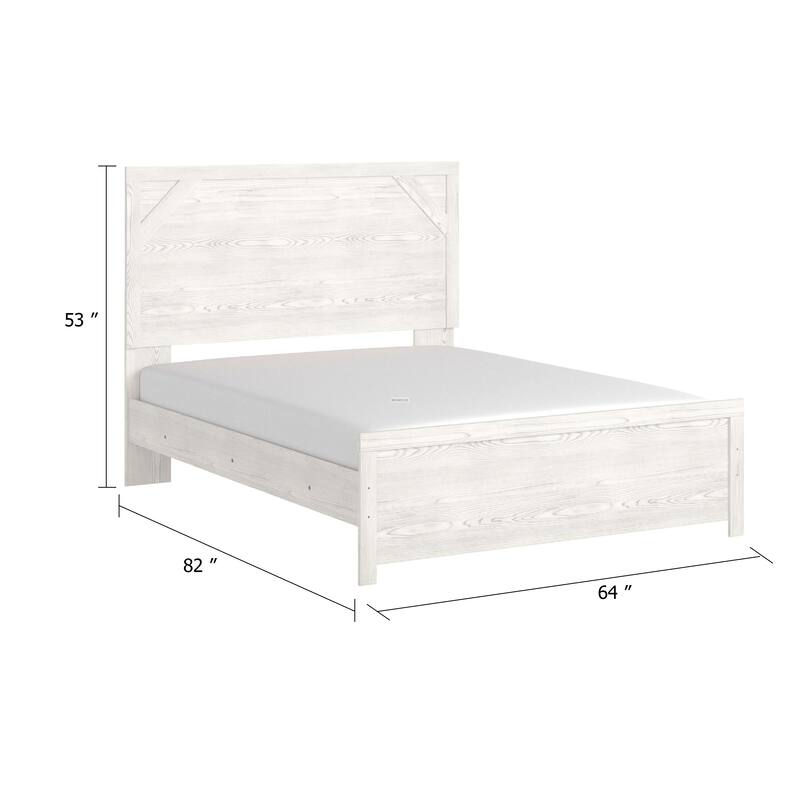 Hara Queen Panel Bed with Cross-Brace Accents, Farmhouse Gray-White Wood