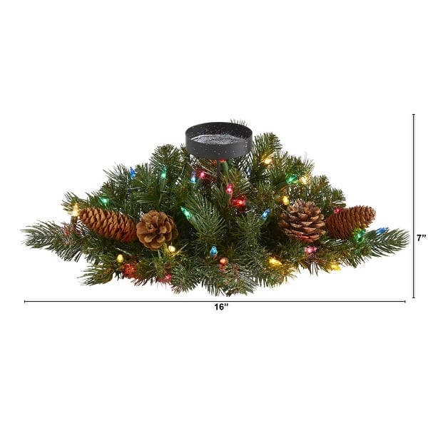 16" Flocked and Glittered Pine Candelabrum with 35 Multicolored Lights