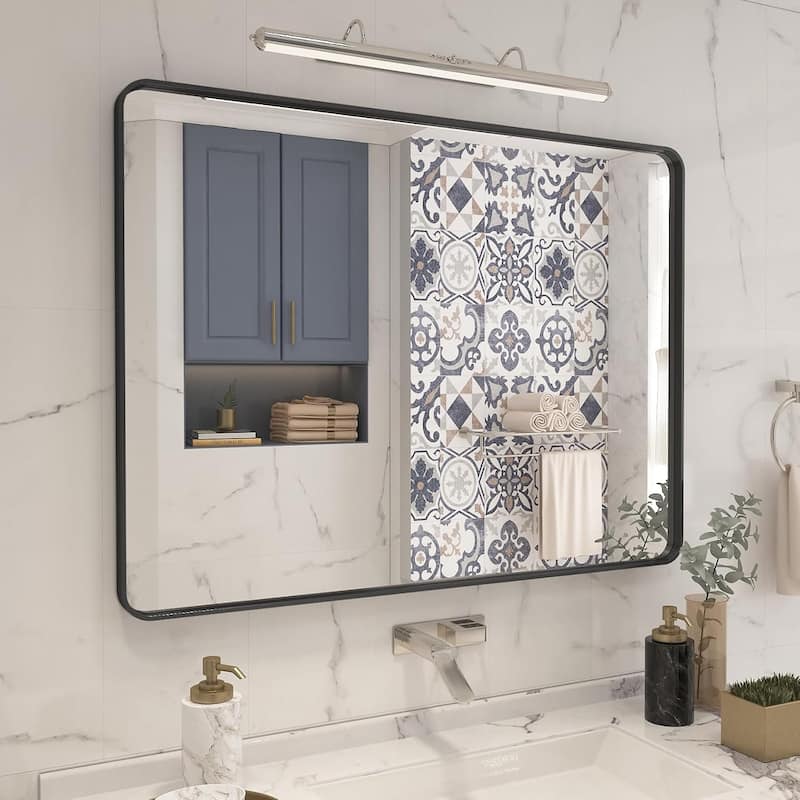 Aluminum Alloy Framed French Cleat Mounted Tempered Glass Wall Vanity Mirror - Black - 40" x 30"