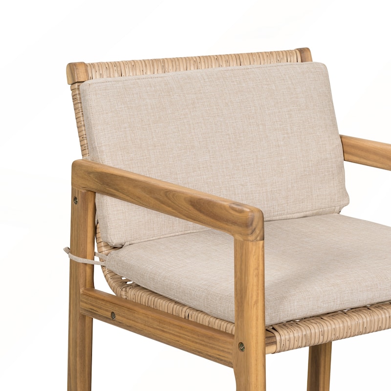Wood Outdoor Barstool with Beige Cushion Set of 2