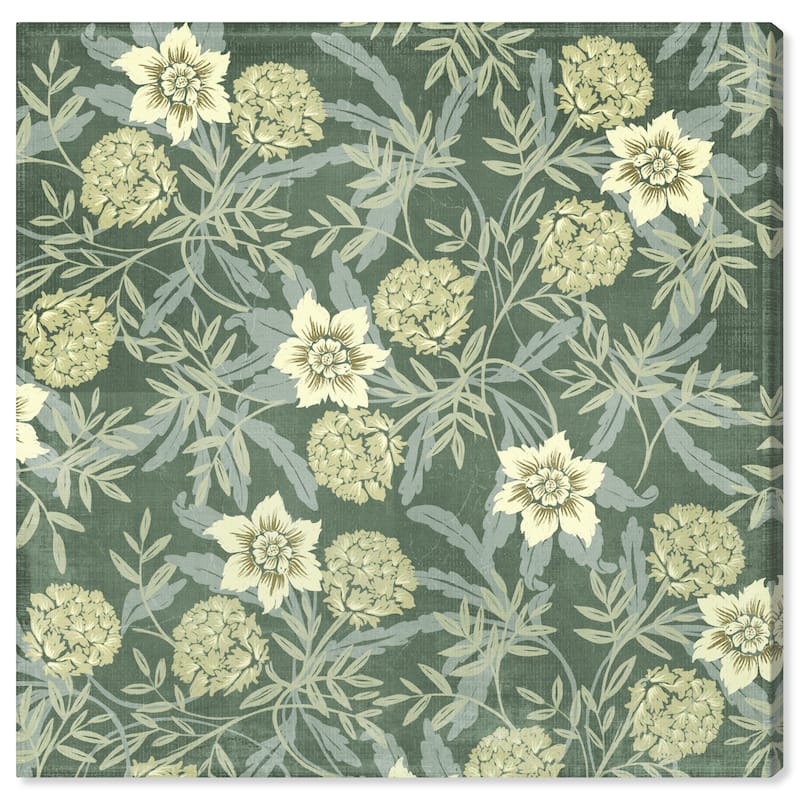 Wynwood Studio Canvas Floral and Botanical Emerald Florals Green and Light Yellow Traditional Wall Art Canvas Print