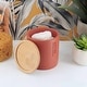 preview thumbnail 2 of 63, Sleek Cotton Pad Holder - Polyresin Bathroom Storage Container with Bamboo Lid - 4 L x 4 W x 4.6H Terracotta